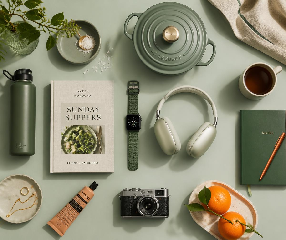 Flat lay of everyday products recommended by Maple Picks